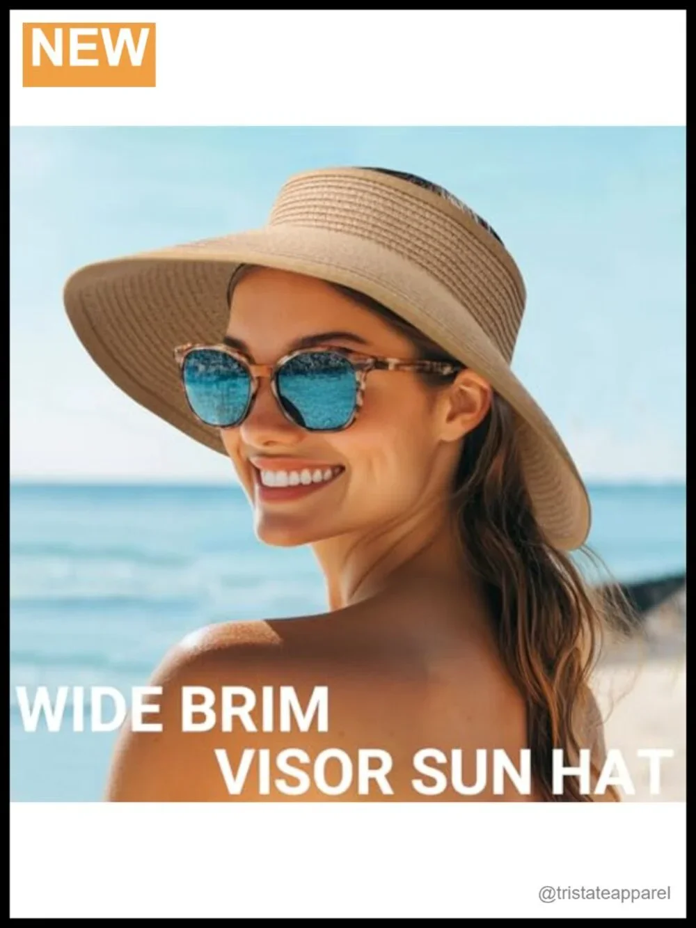 Wide Brim Straw Packable Ponytail Beach Sun Visor UPF 50+
